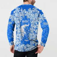 Greece Baroque Pattern Button Sweatshirt with Greek Flag Crest and Country Map
