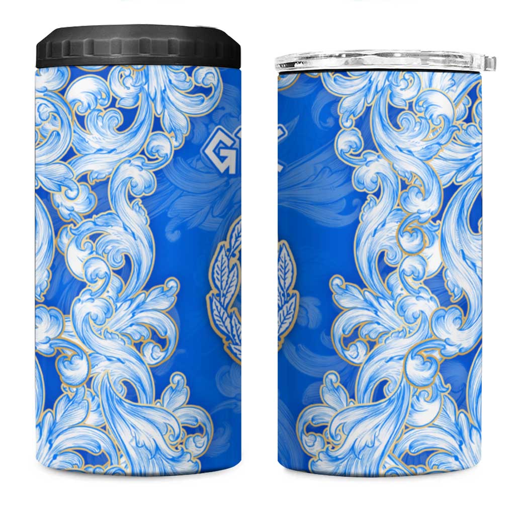 Greece Baroque Pattern 4 in 1 Can Cooler Tumbler with Greek Flag Crest and Country Map