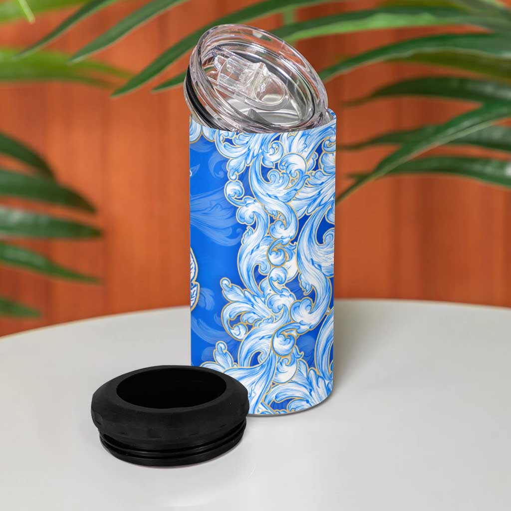 Greece Baroque Pattern 4 in 1 Can Cooler Tumbler with Greek Flag Crest and Country Map