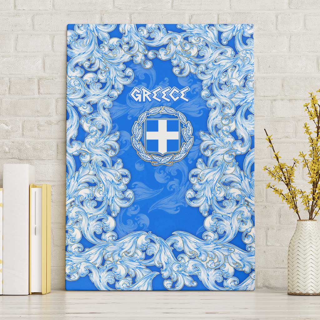 Greece Baroque Pattern Canvas Wall Art with Greek Flag Crest and Country Map