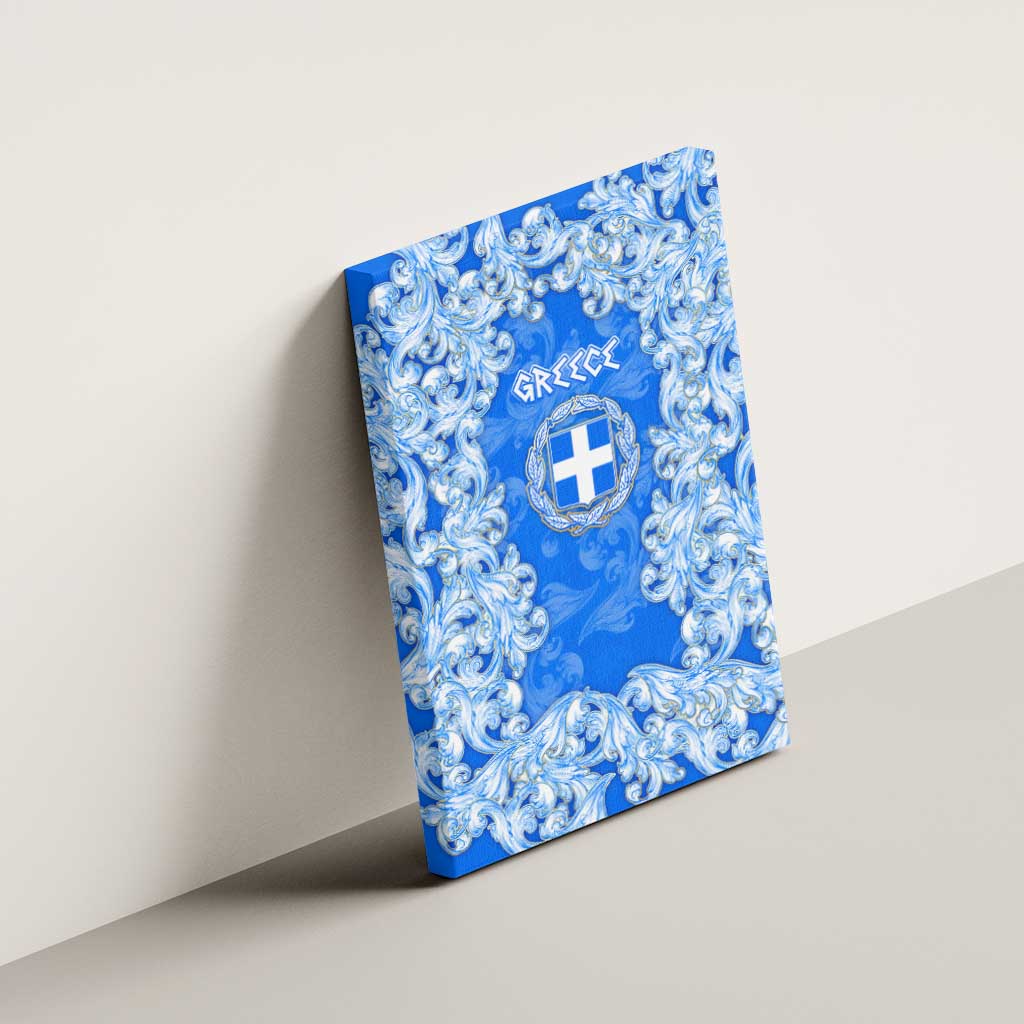 Greece Baroque Pattern Canvas Wall Art with Greek Flag Crest and Country Map