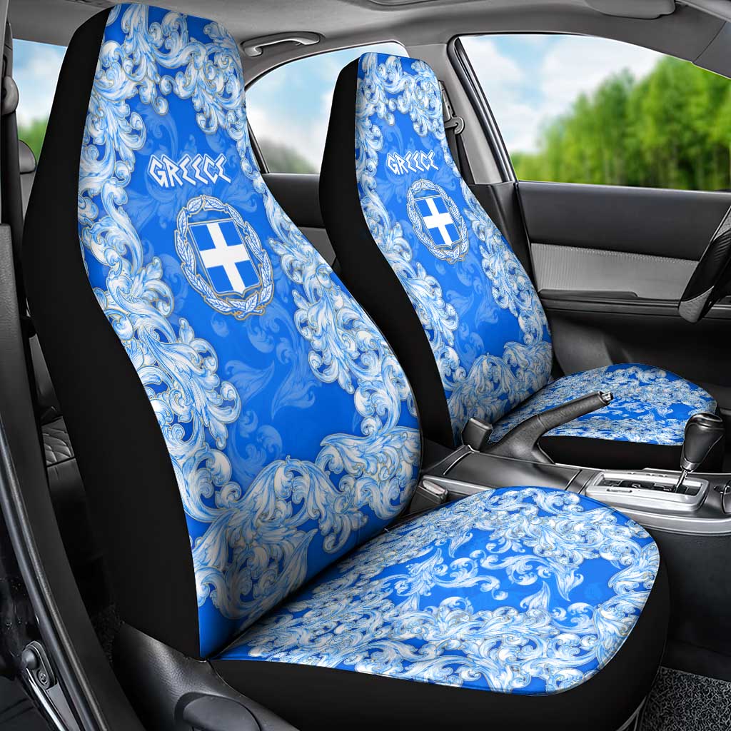 Greece Baroque Pattern Car Seat Cover with Greek Flag Crest and Country Map