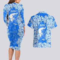 Greece Baroque Pattern Couples Matching Long Sleeve Bodycon Dress and Hawaiian Shirt with Greek Flag Crest and Country Map