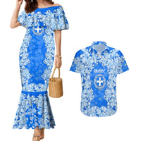 Greece Baroque Pattern Couples Matching Mermaid Dress and Hawaiian Shirt with Greek Flag Crest and Country Map