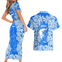 Greece Baroque Pattern Couples Matching Short Sleeve Bodycon Dress and Hawaiian Shirt with Greek Flag Crest and Country Map