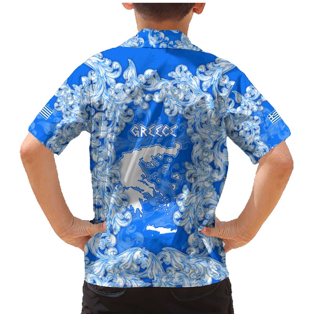 Greece Baroque Pattern Family Matching Mermaid Dress and Hawaiian Shirt with Greek Flag Crest and Country Map