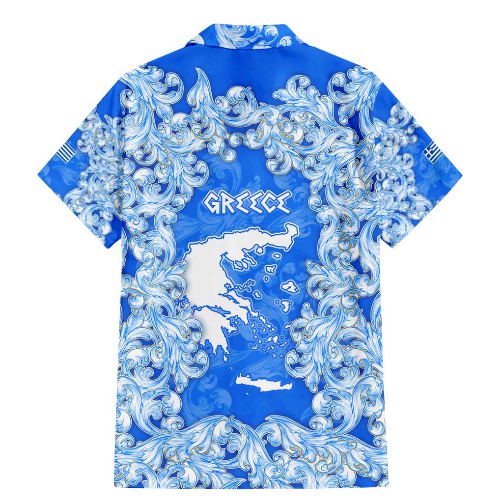 Greece Baroque Pattern Family Matching Mermaid Dress and Hawaiian Shirt with Greek Flag Crest and Country Map
