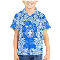 Greece Baroque Pattern Family Matching Mermaid Dress and Hawaiian Shirt with Greek Flag Crest and Country Map
