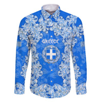 Greece Baroque Pattern Family Matching Off The Shoulder Long Sleeve Dress and Hawaiian Shirt with Greek Flag Crest and Country Map