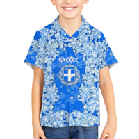 Greece Baroque Pattern Family Matching Off The Shoulder Long Sleeve Dress and Hawaiian Shirt with Greek Flag Crest and Country Map