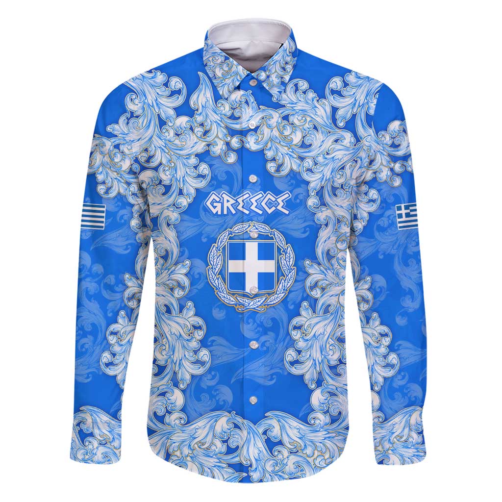 Greece Baroque Pattern Family Matching Puletasi and Hawaiian Shirt with Greek Flag Crest and Country Map