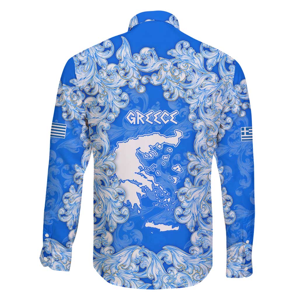 Greece Baroque Pattern Family Matching Puletasi and Hawaiian Shirt with Greek Flag Crest and Country Map
