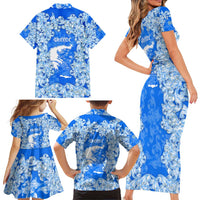 Greece Baroque Pattern Family Matching Short Sleeve Bodycon Dress and Hawaiian Shirt with Greek Flag Crest and Country Map