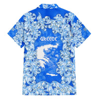 Greece Baroque Pattern Family Matching Short Sleeve Bodycon Dress and Hawaiian Shirt with Greek Flag Crest and Country Map