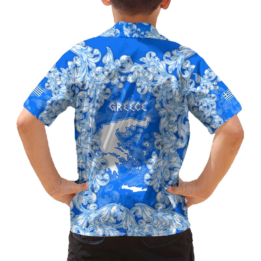 Greece Baroque Pattern Family Matching Summer Maxi Dress and Hawaiian Shirt with Greek Flag Crest and Country Map