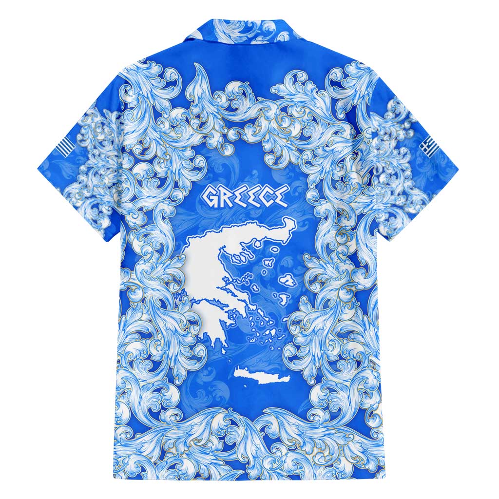 Greece Baroque Pattern Family Matching Summer Maxi Dress and Hawaiian Shirt with Greek Flag Crest and Country Map