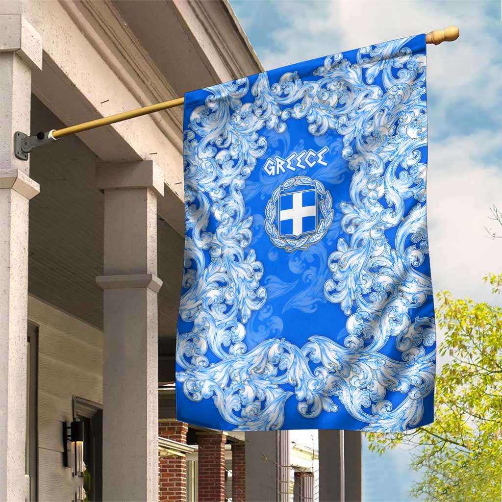 Greece Baroque Pattern Garden Flag with Greek Flag Crest and Country Map
