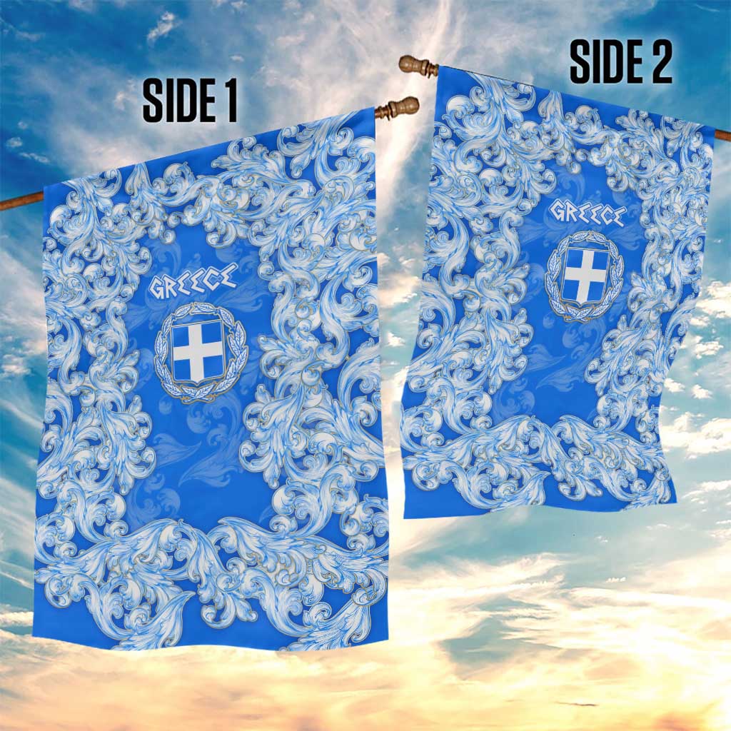 Greece Baroque Pattern Garden Flag with Greek Flag Crest and Country Map