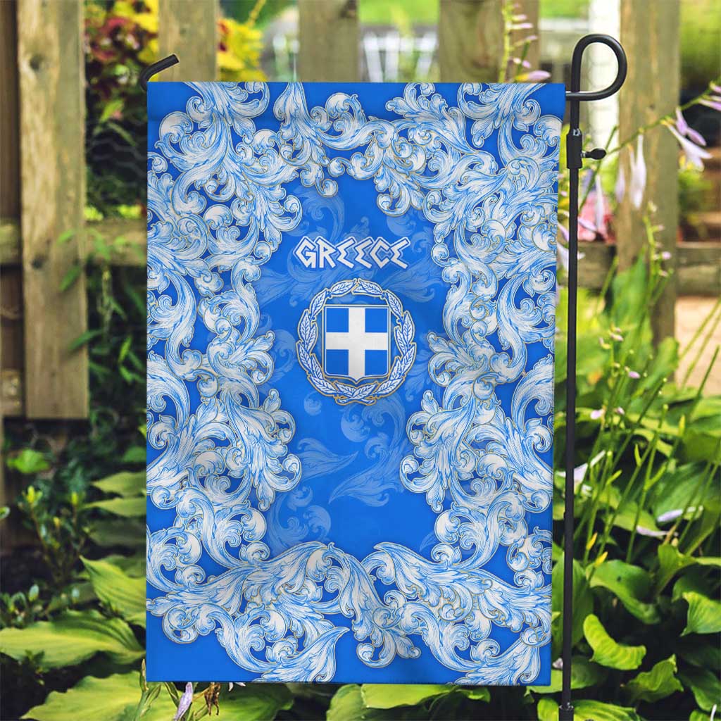Greece Baroque Pattern Garden Flag with Greek Flag Crest and Country Map