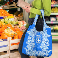 Greece Baroque Pattern Grocery Bag with Greek Flag Crest and Country Map