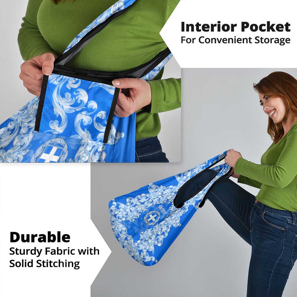 Greece Baroque Pattern Grocery Bag with Greek Flag Crest and Country Map