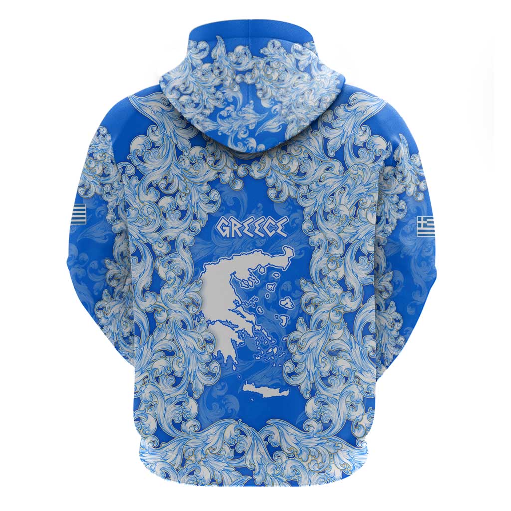 Greece Baroque Pattern Hoodie with Greek Flag Crest and Country Map