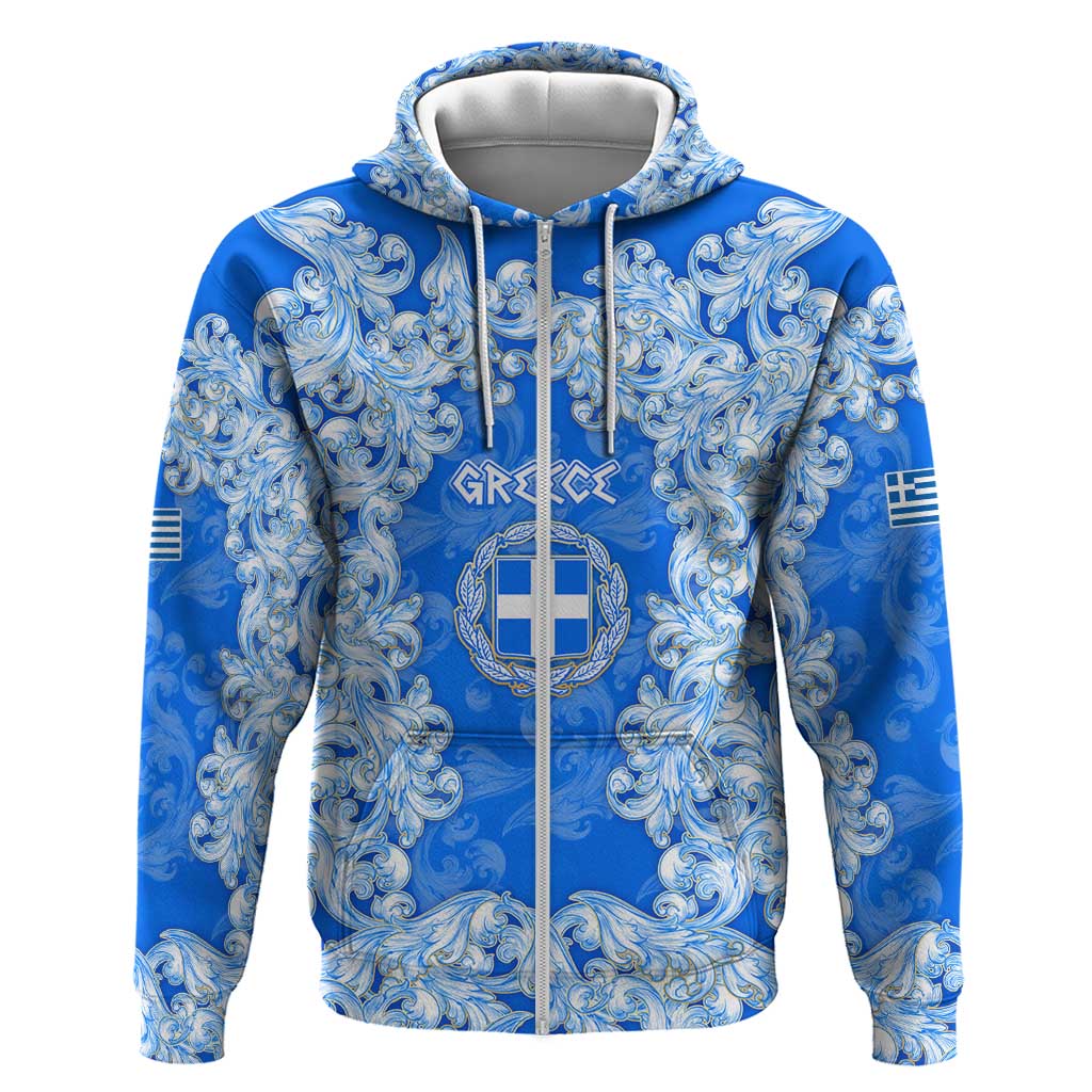 Greece Baroque Pattern Hoodie with Greek Flag Crest and Country Map