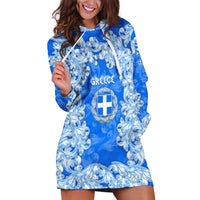 Greece Baroque Pattern Hoodie Dress with Greek Flag Crest and Country Map