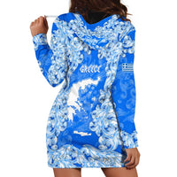 Greece Baroque Pattern Hoodie Dress with Greek Flag Crest and Country Map