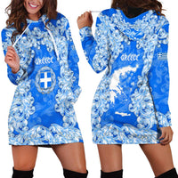 Greece Baroque Pattern Hoodie Dress with Greek Flag Crest and Country Map