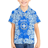 Greece Baroque Pattern Kid Hawaiian Shirt with Greek Flag Crest and Country Map
