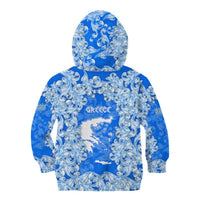Greece Baroque Pattern Kid Hoodie with Greek Flag Crest and Country Map