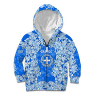 Greece Baroque Pattern Kid Hoodie with Greek Flag Crest and Country Map
