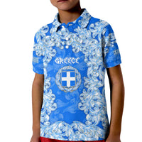Greece Baroque Pattern Kid Polo Shirt with Greek Flag Crest and Country Map