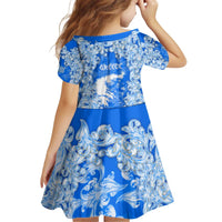 Greece Baroque Pattern Kid Short Sleeve Dress with Greek Flag Crest and Country Map