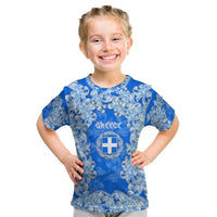 Greece Baroque Pattern Kid T Shirt with Greek Flag Crest and Country Map