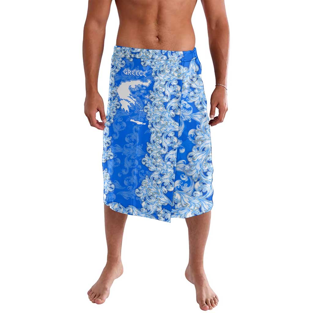 Greece Baroque Pattern Lavalava with Greek Flag Crest and Country Map