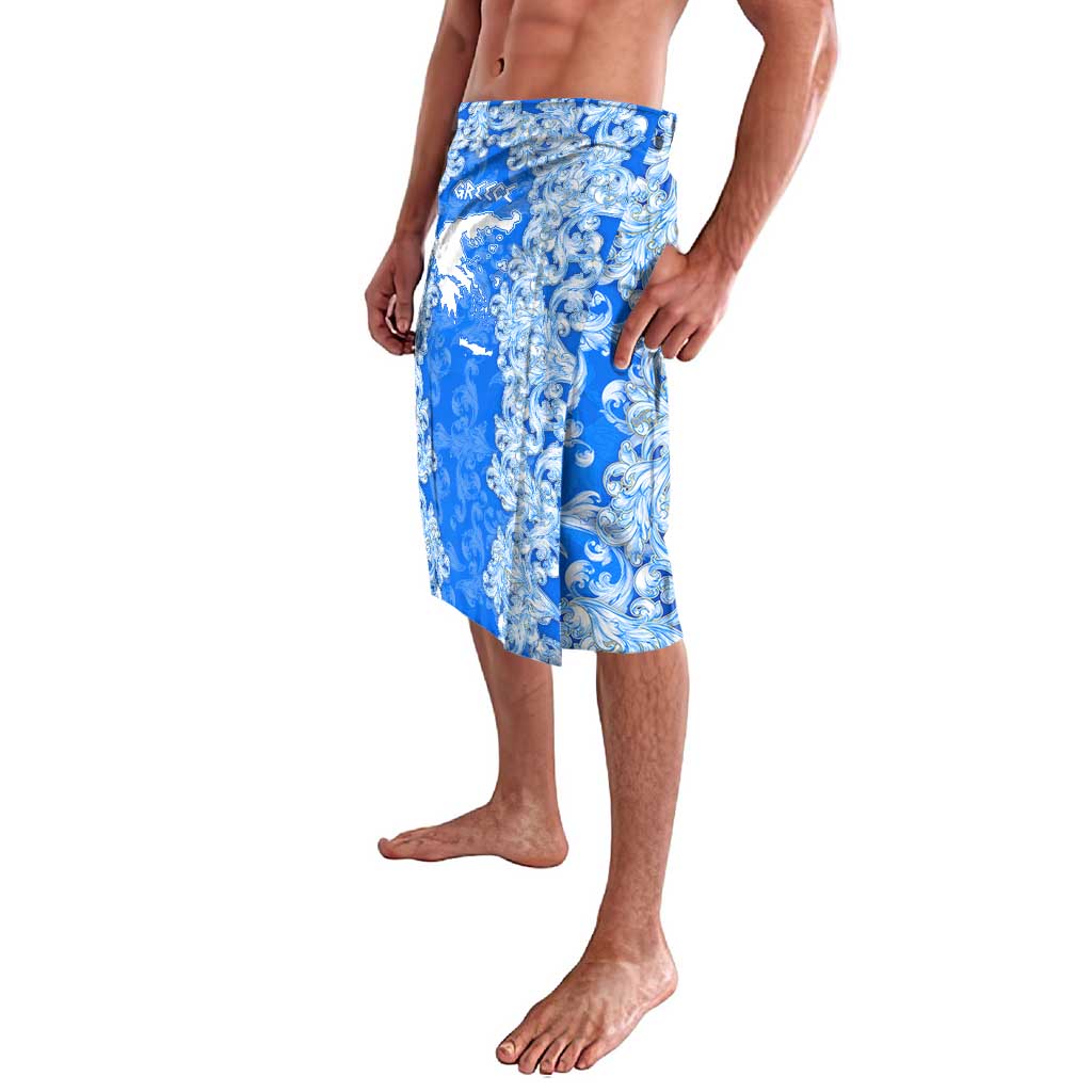 Greece Baroque Pattern Lavalava with Greek Flag Crest and Country Map