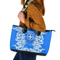 Greece Baroque Pattern Leather Tote Bag with Greek Flag Crest and Country Map