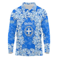 Greece Baroque Pattern Long Sleeve Polo Shirt with Greek Flag Crest and Country Map