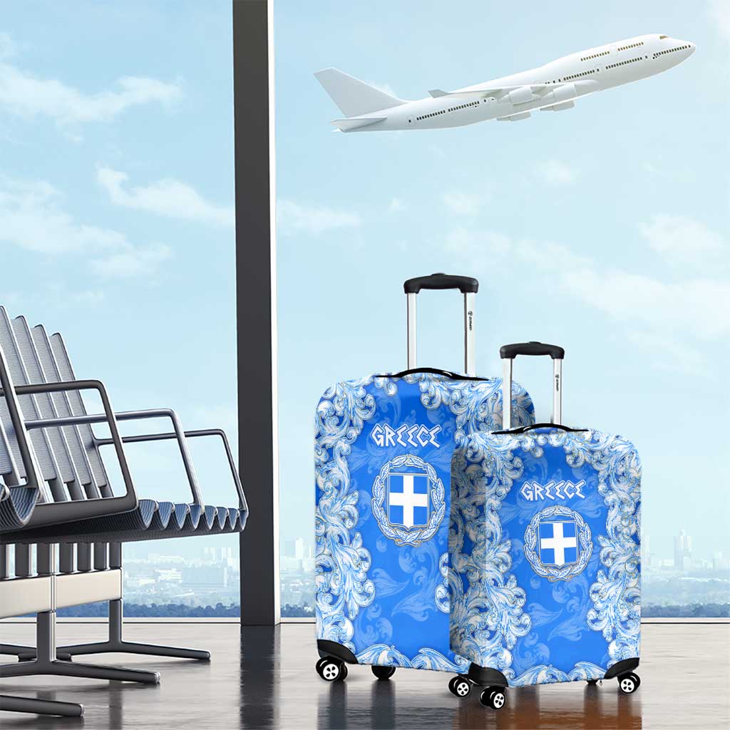 Greece Baroque Pattern Luggage Cover with Greek Flag Crest and Country Map