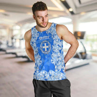 Greece Baroque Pattern Men Tank Top with Greek Flag Crest and Country Map