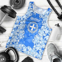Greece Baroque Pattern Men Tank Top with Greek Flag Crest and Country Map
