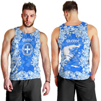 Greece Baroque Pattern Men Tank Top with Greek Flag Crest and Country Map