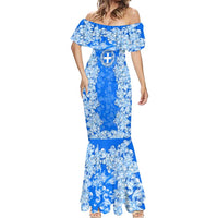 Greece Baroque Pattern Mermaid Dress with Greek Flag Crest and Country Map