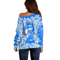 Greece Baroque Pattern Off Shoulder Sweater with Greek Flag Crest and Country Map