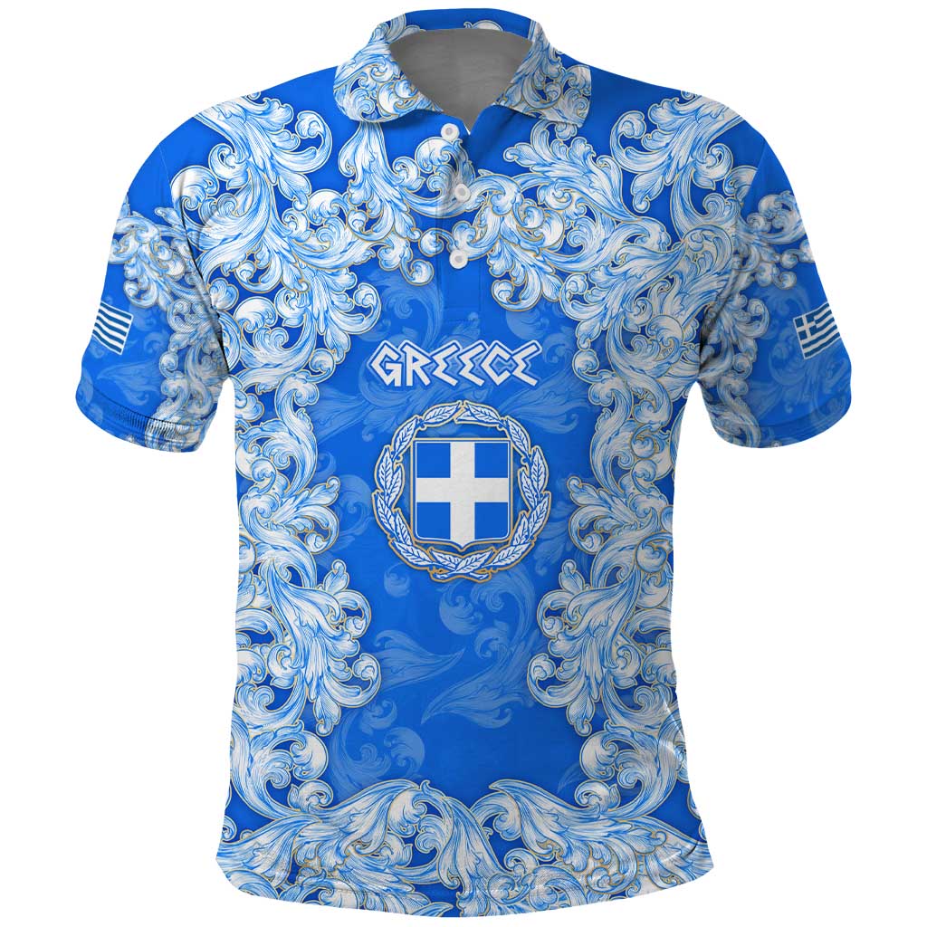 Greece Baroque Pattern Polo Shirt with Greek Flag Crest and Country Map