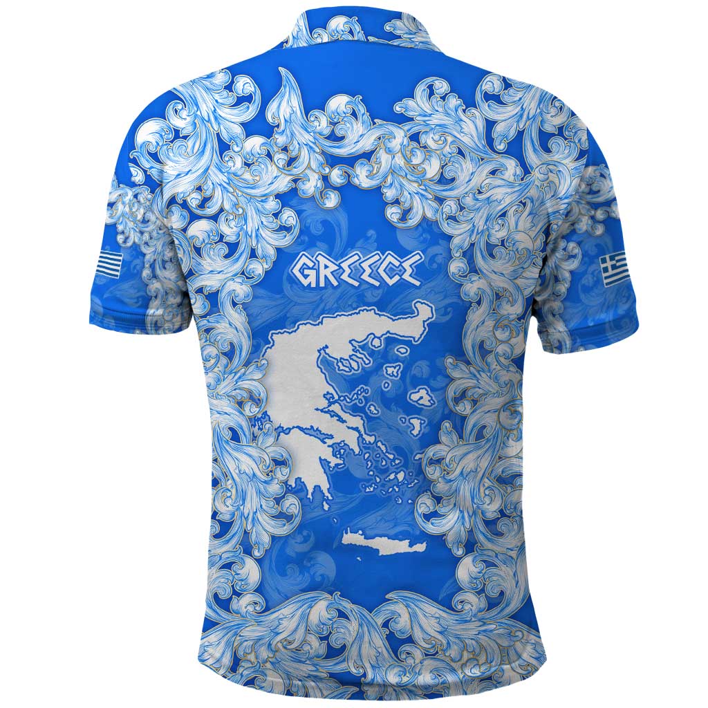 Greece Baroque Pattern Polo Shirt with Greek Flag Crest and Country Map