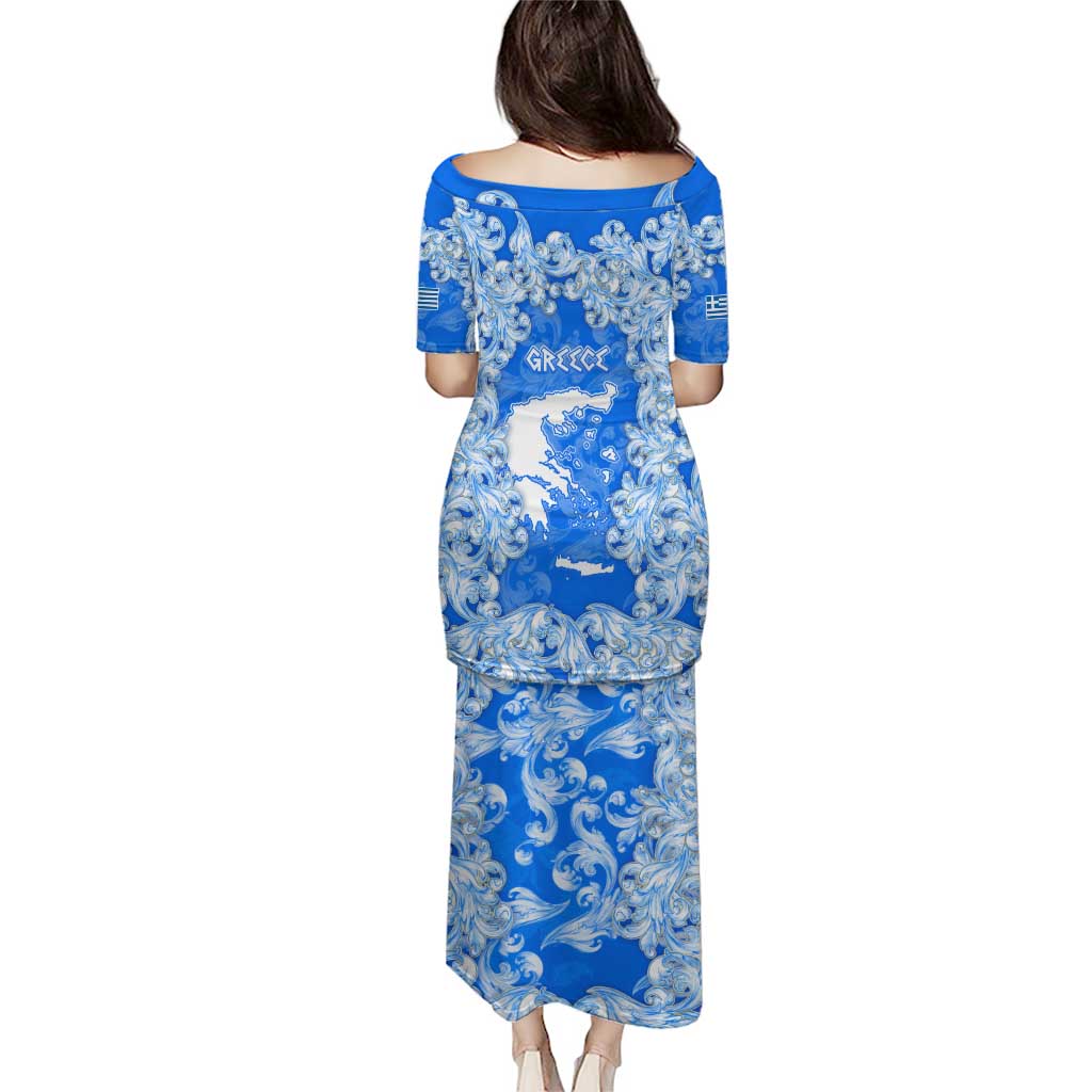 Greece Baroque Pattern Puletasi with Greek Flag Crest and Country Map