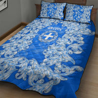 Greece Baroque Pattern Quilt Bed Set with Greek Flag Crest and Country Map